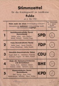 Stimmzettel Fulda 1952 Kreis 001